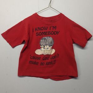 Vintage Disney I Know I'm Somebody God Dont Make Junk Kids M T Shirt Red USA